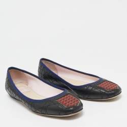 Dior Black/Red Cannage Leather And Rubber Gum Ballet Flats Size 37