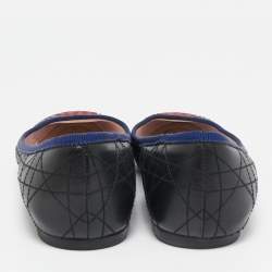Dior Black/Red Cannage Leather And Rubber Gum Ballet Flats Size 37