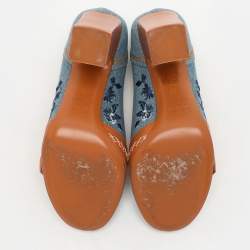 Dior Blue/Tan Denim And Leather CD Logo Pumps Size 36