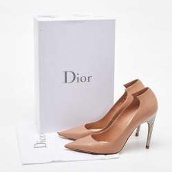 Pre Owned Dior Beige Leather Crystal Embellished Flash Pointed Toe Pumps Size 38.5