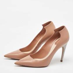 Pre Owned Dior Beige Leather Crystal Embellished Flash Pointed Toe Pumps Size 38.5