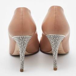 Pre Owned Dior Beige Leather Crystal Embellished Flash Pointed Toe Pumps Size 38.5