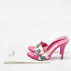 Dior Multicolor Printed Canvas Logo Embellished Slide Sandals Size 38