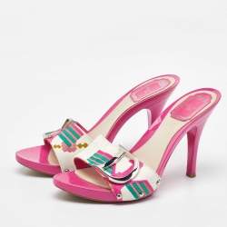 Dior Multicolor Printed Canvas Logo Embellished Slide Sandals Size 38