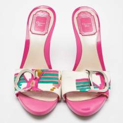 Dior Multicolor Printed Canvas Logo Embellished Slide Sandals Size 38