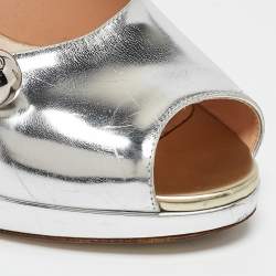 Dior Silver Leather Platform Peep Toe Pumps Size 40