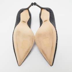 Pre Owned Dior Metallic Navy Blue Sequin Pointed Toe Pumps Size 39.5