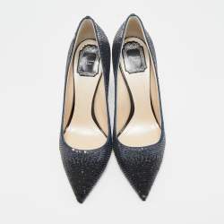 Pre Owned Dior Metallic Navy Blue Sequin Pointed Toe Pumps Size 39.5