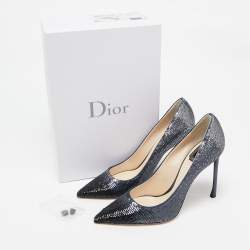 Pre Owned Dior Metallic Navy Blue Sequin Pointed Toe Pumps Size 39.5