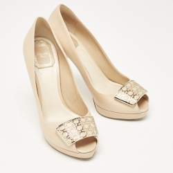 Dior Beige Leather Cannage Plaque Peep Toe Platform Pumps Size 38