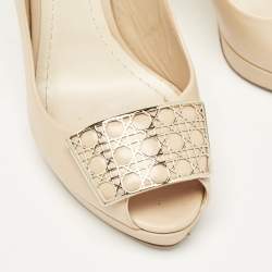 Dior Beige Leather Cannage Plaque Peep Toe Platform Pumps Size 38