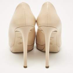 Dior Beige Leather Cannage Plaque Peep Toe Platform Pumps Size 38