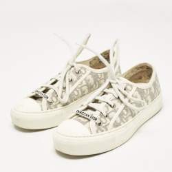 Pre Owned Dior Grey/White Oblique Canvas Walk'n'Dior Low Top Sneakers Size 38.5