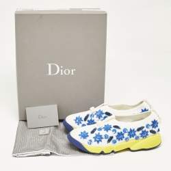 Pre Owned Dior White/Blue Mesh Embellished Fusion Sneakers Size 36