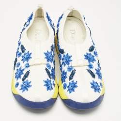 Pre Owned Dior White/Blue Mesh Embellished Fusion Sneakers Size 36