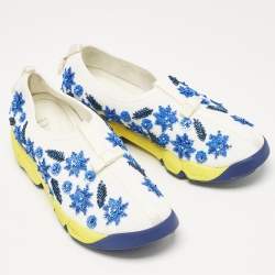 Pre Owned Dior White/Blue Mesh Embellished Fusion Sneakers Size 36