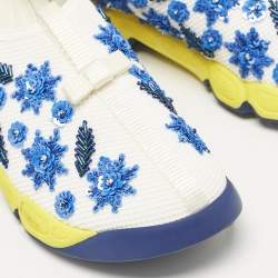 Pre Owned Dior White/Blue Mesh Embellished Fusion Sneakers Size 36