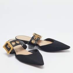 Dior Black Technical Fabric and Leather D-Dior Flat Mules Size 37.5