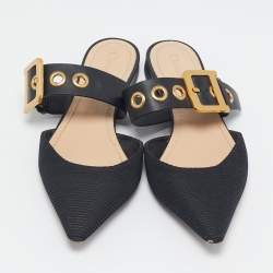 Dior Black Technical Fabric and Leather D-Dior Flat Mules Size 37.5