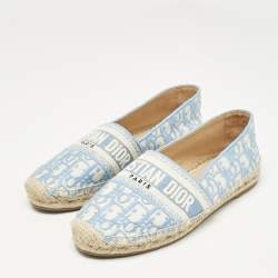 Dior Light Blue/White Oblique Canvas Granville Espadrille Flats Size 38
