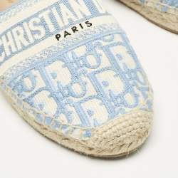 Dior Light Blue/White Oblique Canvas Granville Espadrille Flats Size 38