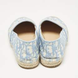 Dior Light Blue/White Oblique Canvas Granville Espadrille Flats Size 38