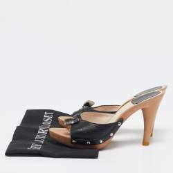 Dior Black Leather Lock Wooden Clog Slide Sandals Size 36