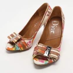 Dior Multicolor Floral Print Canvas Peep Toe Pumps Size 36