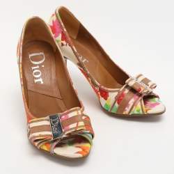 Dior Multicolor Floral Print Canvas Peep Toe Pumps Size 36