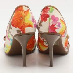 Dior Multicolor Floral Print Canvas Peep Toe Pumps Size 36