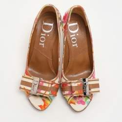 Dior Multicolor Floral Print Canvas Peep Toe Pumps Size 36