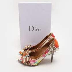 Dior Multicolor Floral Print Canvas Peep Toe Pumps Size 36