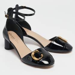Dior Black Patent Leather D'cest Ankle Strap Sandals Size 36