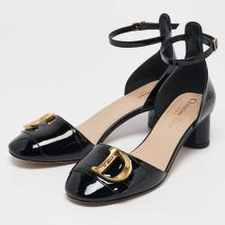 Dior Black Patent Leather D'cest Ankle Strap Sandals Size 36