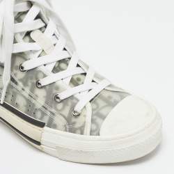 Pre Owned Dior Grey/Transparent Nylon and PVC B23 High Top Sneakers Size 38