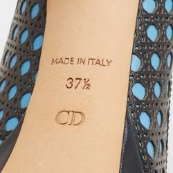 Pre Owned Dior Blue Leather Contrast Cannage Peep Toe Platform Pumps Size 37.5