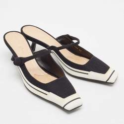 Dior Black/White Mesh Square Toe Mules Size 41