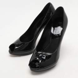 Pre Owned Dior Black Patent Leather Peep Toe Pumps Size 36.5