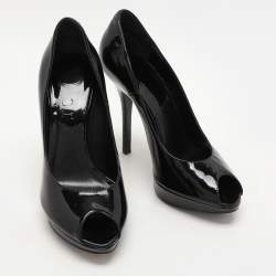 Pre Owned Dior Black Patent Leather Peep Toe Pumps Size 36.5