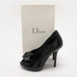 Pre Owned Dior Black Patent Leather Peep Toe Pumps Size 36.5