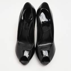 Pre Owned Dior Black Patent Leather Peep Toe Pumps Size 36.5