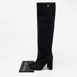 Dior Black  Suede Block Heel Knee Length Boots Size 38