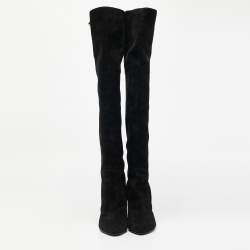 Dior Black  Suede Block Heel Knee Length Boots Size 38