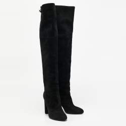 Dior Black  Suede Block Heel Knee Length Boots Size 38