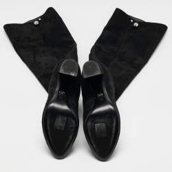 Dior Black  Suede Block Heel Knee Length Boots Size 38