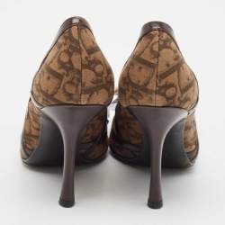 Dior Brown Oblique Canvas And Leather Floral Applique Pointed Toe Pumps Size 36