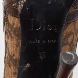 Dior Brown Oblique Canvas And Leather Floral Applique Pointed Toe Pumps Size 36
