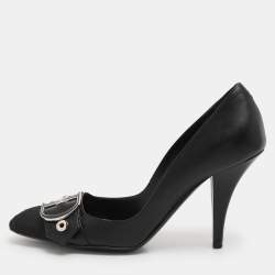 Dior Black Leather And Cannage Canvas Cap Toe D Buckle Pumps Size 36