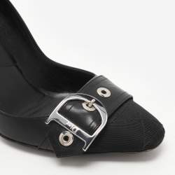 Dior Black Leather And Cannage Canvas Cap Toe D Buckle Pumps Size 36