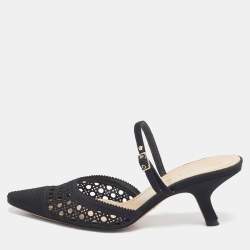 Pre Owned Dior Black Embellished Mesh Dior Capture Ankle Strap Mules Size 36